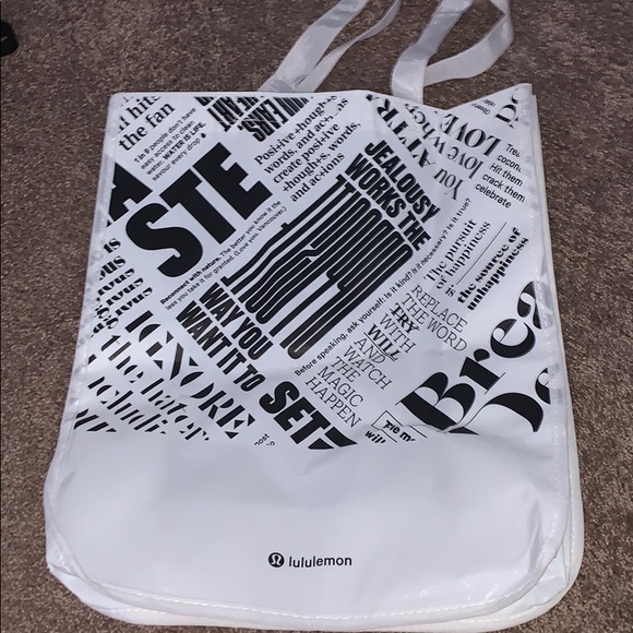 lululemon athletica Handbags - LULULEMON WHITE AND BLACK REUSABLE TOTE BAG